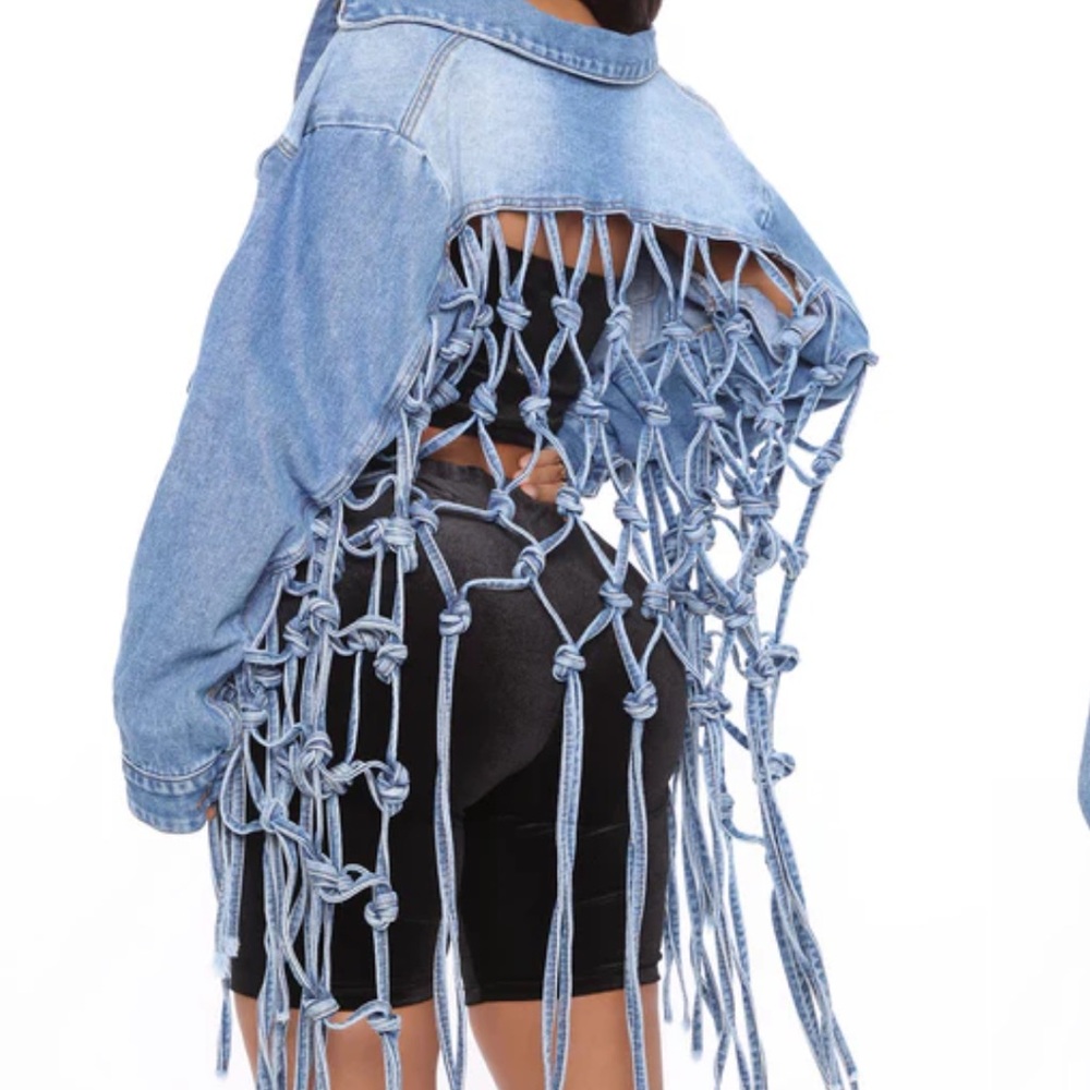 NWT Coachella Fashion Nova Dream Catcher Denim Jacket Fringe Tassels Size M - Picture 3 of 16